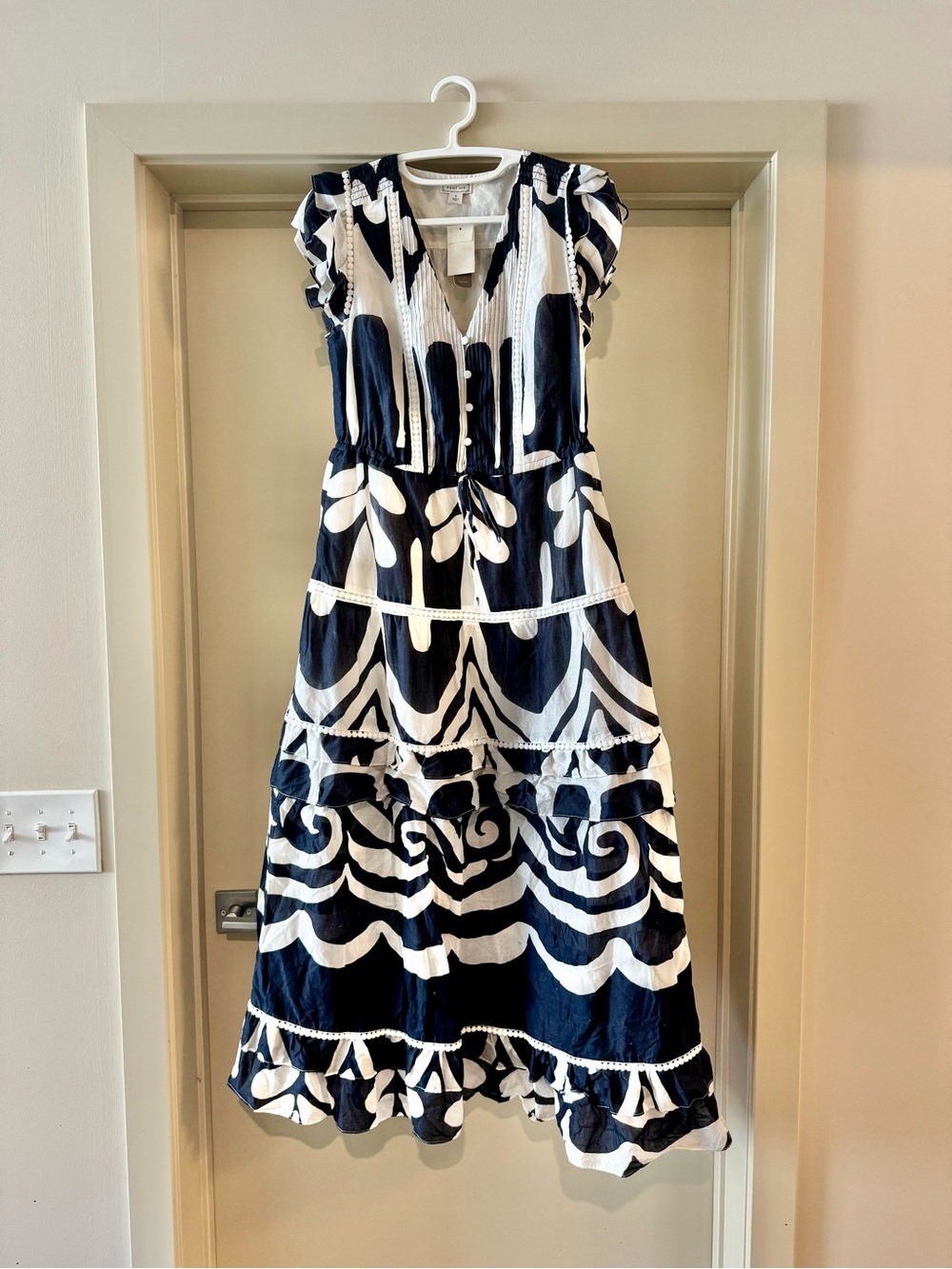 J. Crew NWT Point Sur Navy White Floral Tribal Printed Maxi Dress